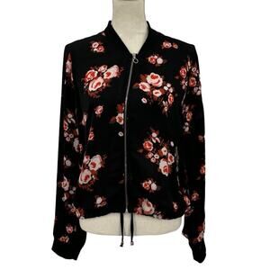 171. Cloud Chaser Black Long Sleeve Floral Full Zip Floral Bomber Jacket Size XL